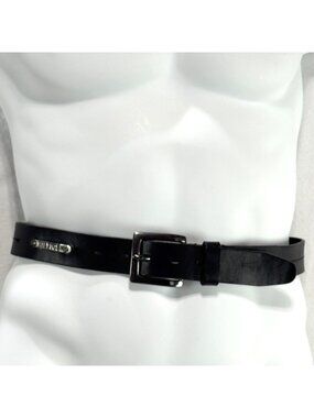 TOMMY HILFIGER Men's Black Leather Belt Silver-tone Buckle Adjustable Size 40